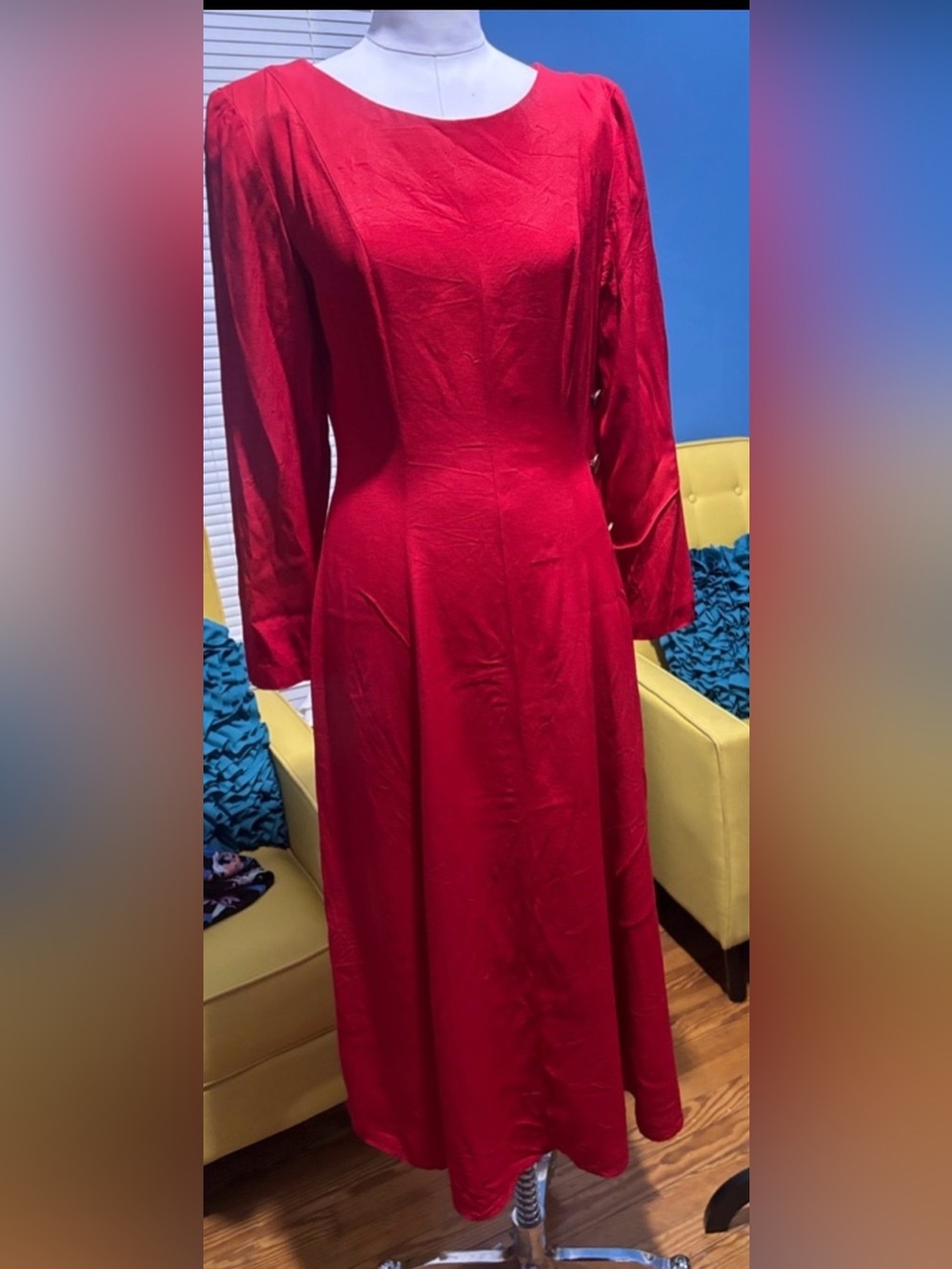 Classic Red Long Sleeve Midi Dress